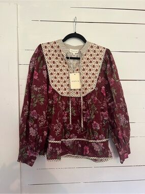 Entro burgundy blouse Floral Print Bib Front Top